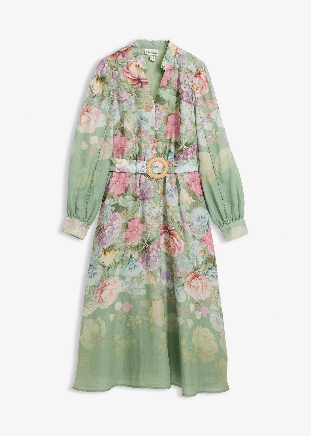 Robe midi en ramie avec ceinture (ens. 2 pces)