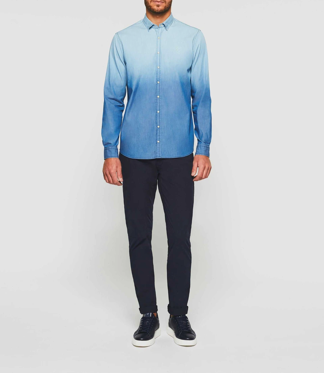 IZAC - Chemise casual dégradé dip dye en jean bleu ''Kim''