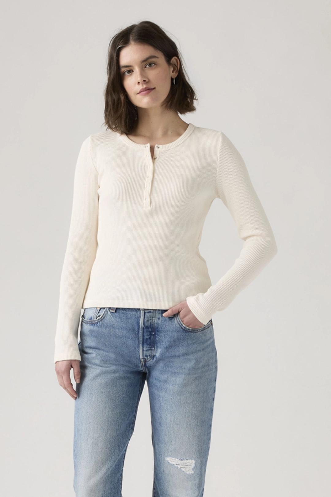 Levi's Dry Goods T Shirt À Col Tunisien Gaufré - Femme - Noir / Anthracite Night - XS