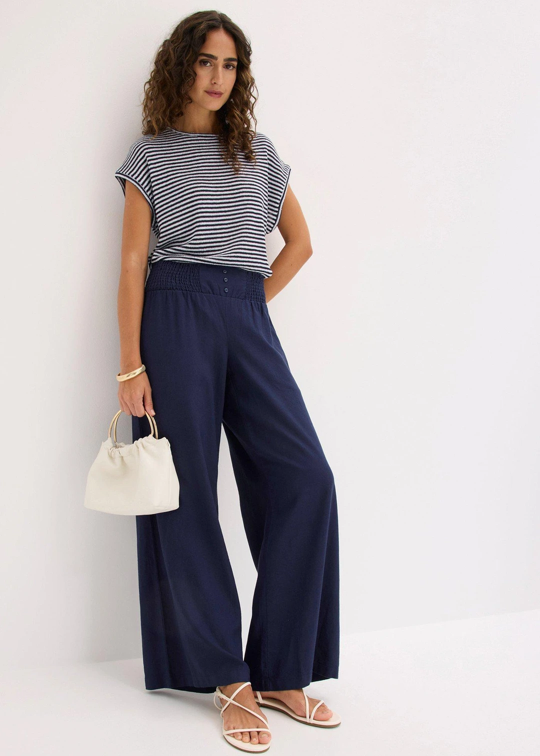Pantalon large et léger à pinces en lin mélangé - 2