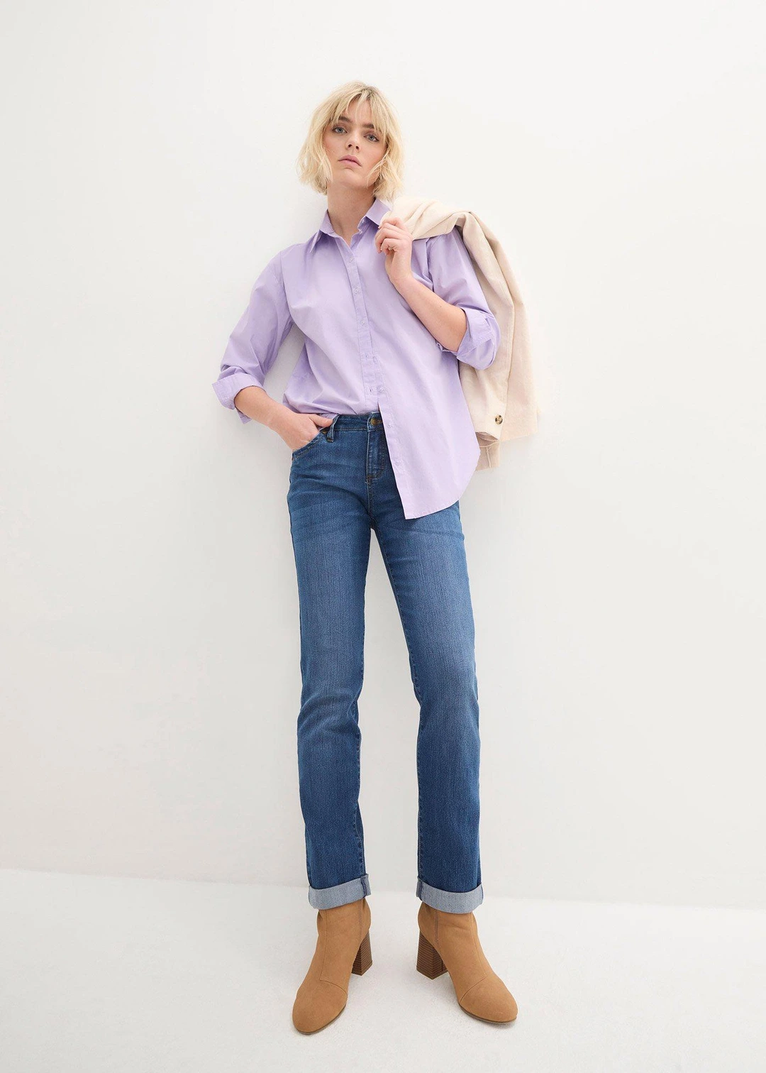 Jean droit taille mi-haute, extensible - 2