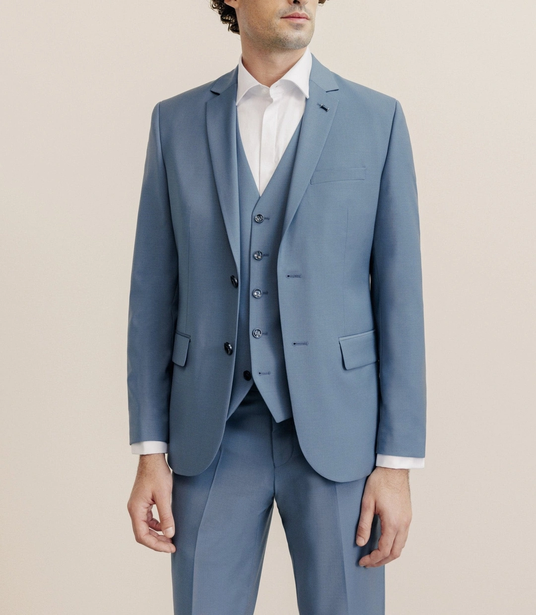 IZAC - Costume 2 boutons laine majoritaire bleu ciel