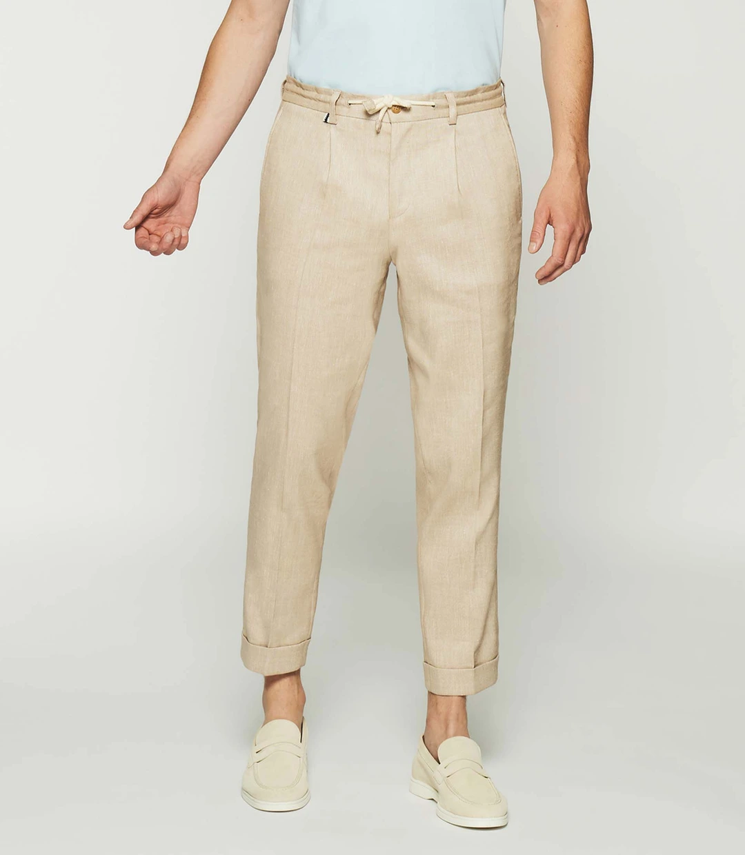 IZAC - Pantalon ville en lin camel BALICIO