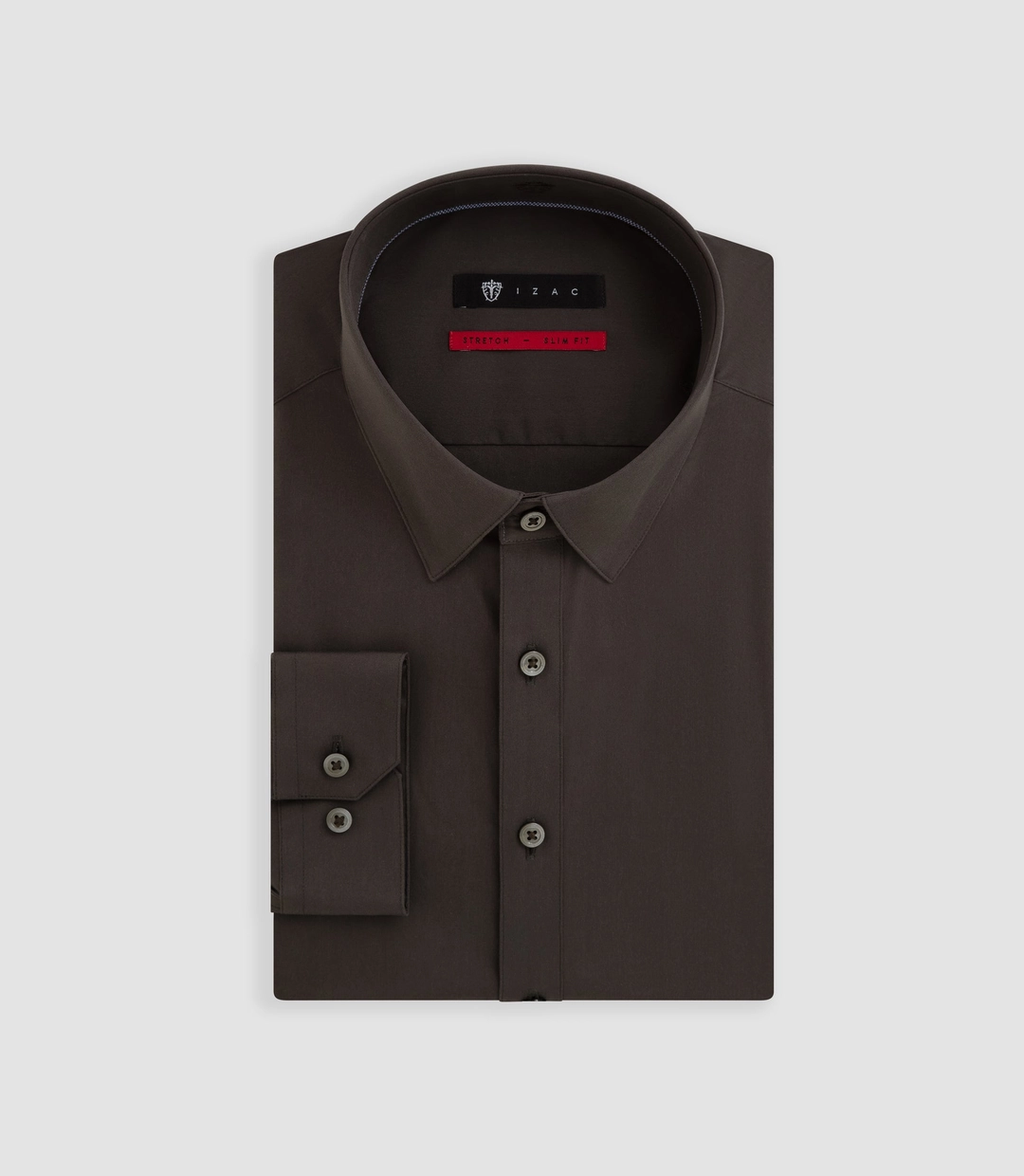 IZAC - Chemise coton stretch kaki foncé ''Malte''