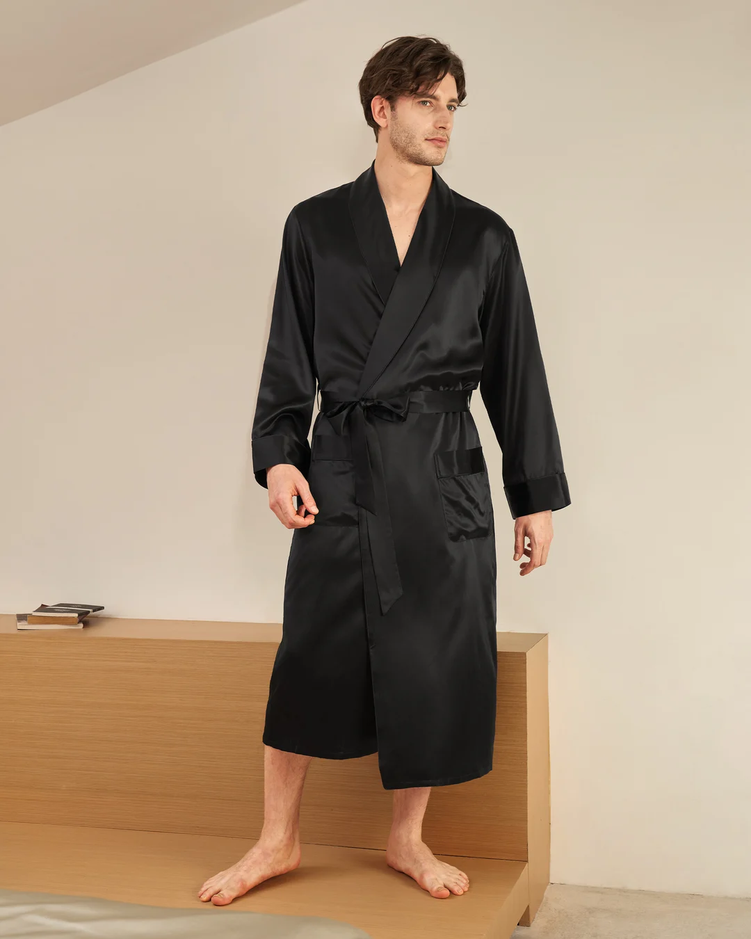 LILYSILK Peignoir Soie Personnalisé Mariage Homme Noir Bordure Noire, Coupe Généreuse 100% Soie Naturelle Doux Pour La Peau Et Respirant XXL