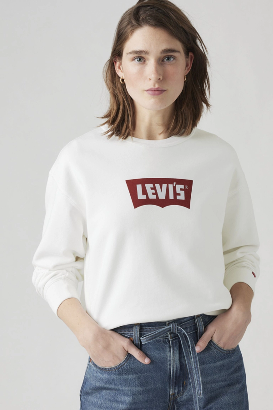 Levi's Sweat Shirt Graphique Col Rond Heritage Iconic - Femme - Blanc / Crew Vintage Bw W/Co White+ - XS