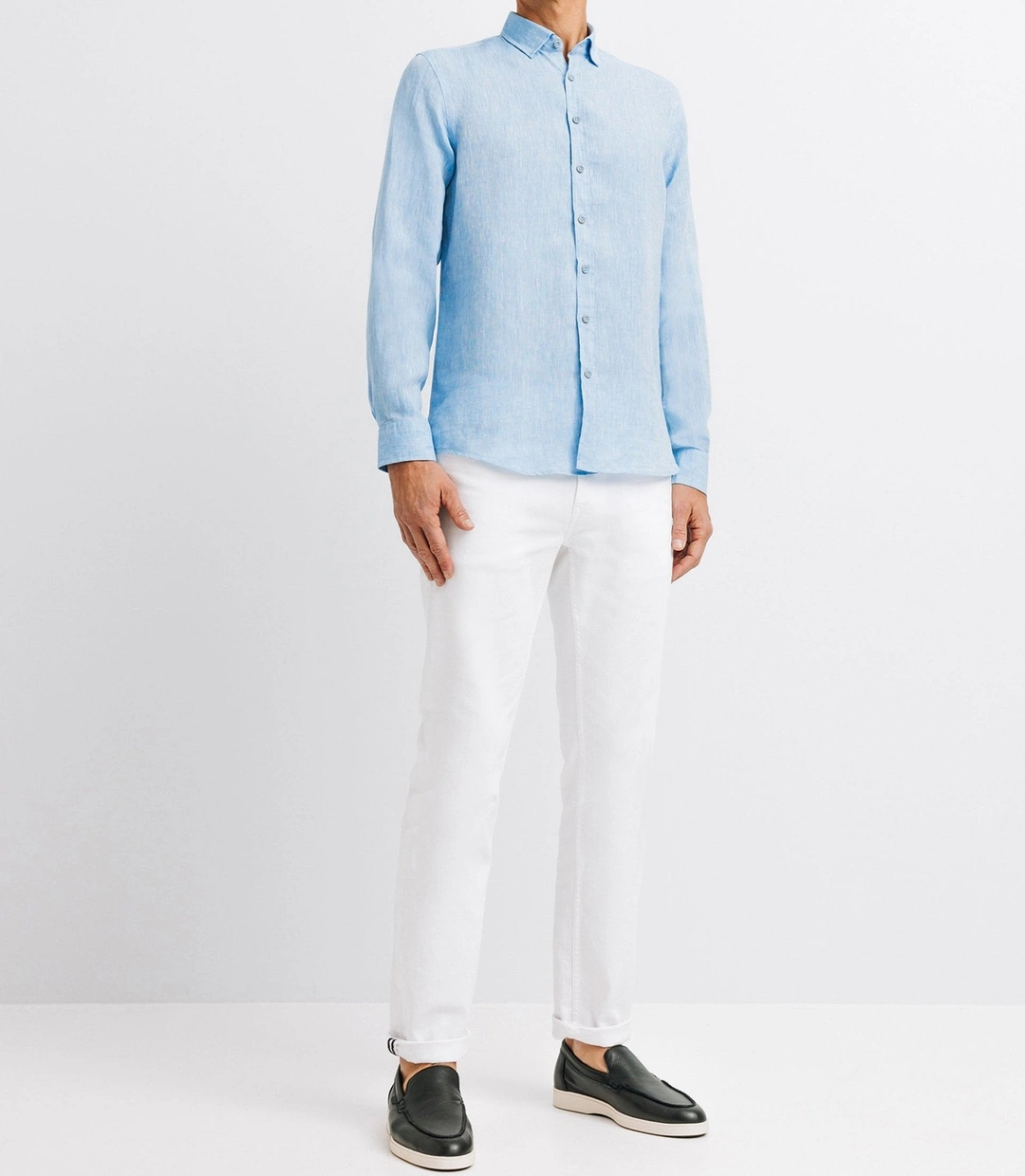 IZAC - Chemise unie en lin bleu indigo