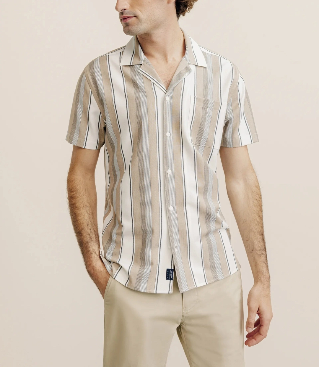 IZAC - Chemise manches courtes rayée beige