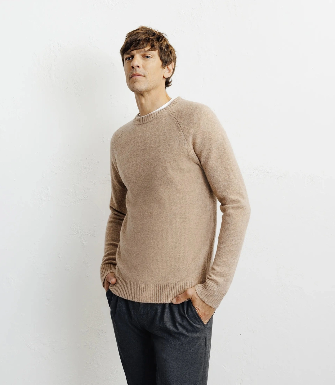 IZAC - Pull en laine col rond beige