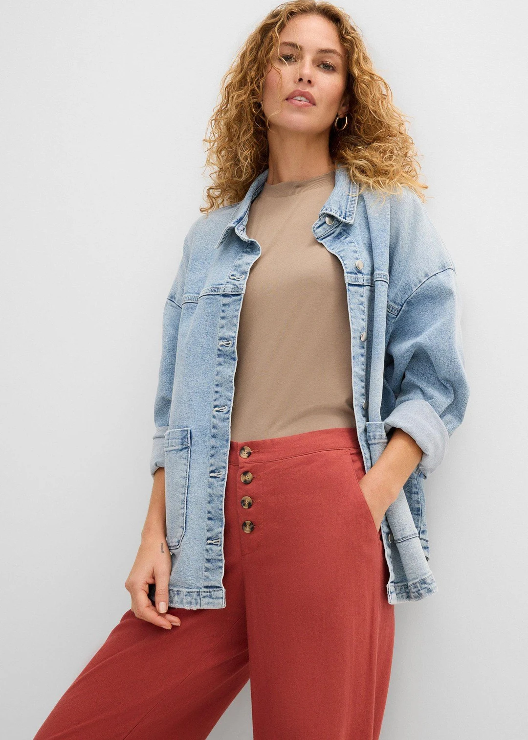 Pantalon palazzo en lin mélangé, long