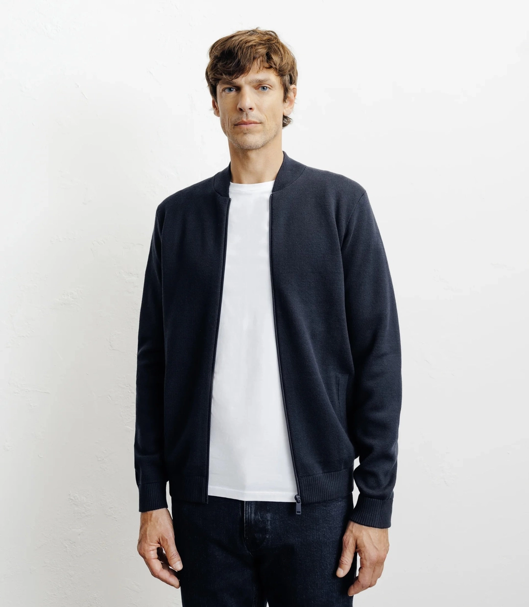 IZAC - Cardigan zippé col teddy marine
