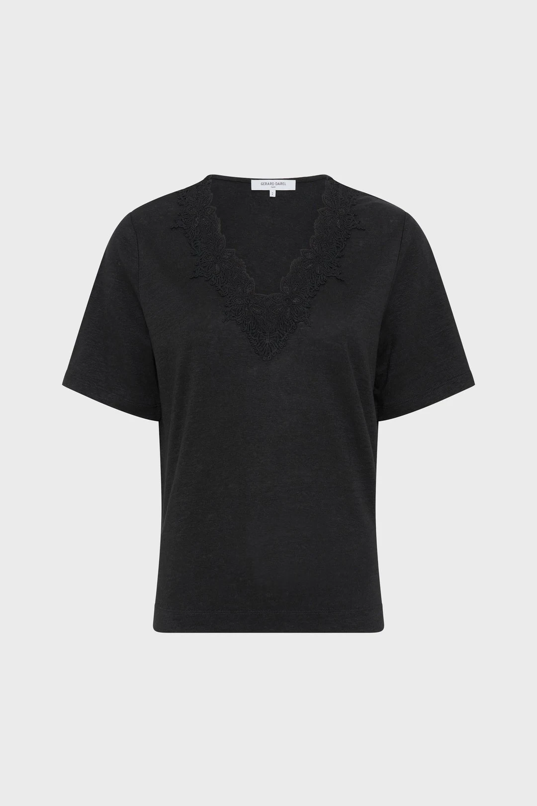 T-shirt en lin à broderies - MAEVANELLE - Noir