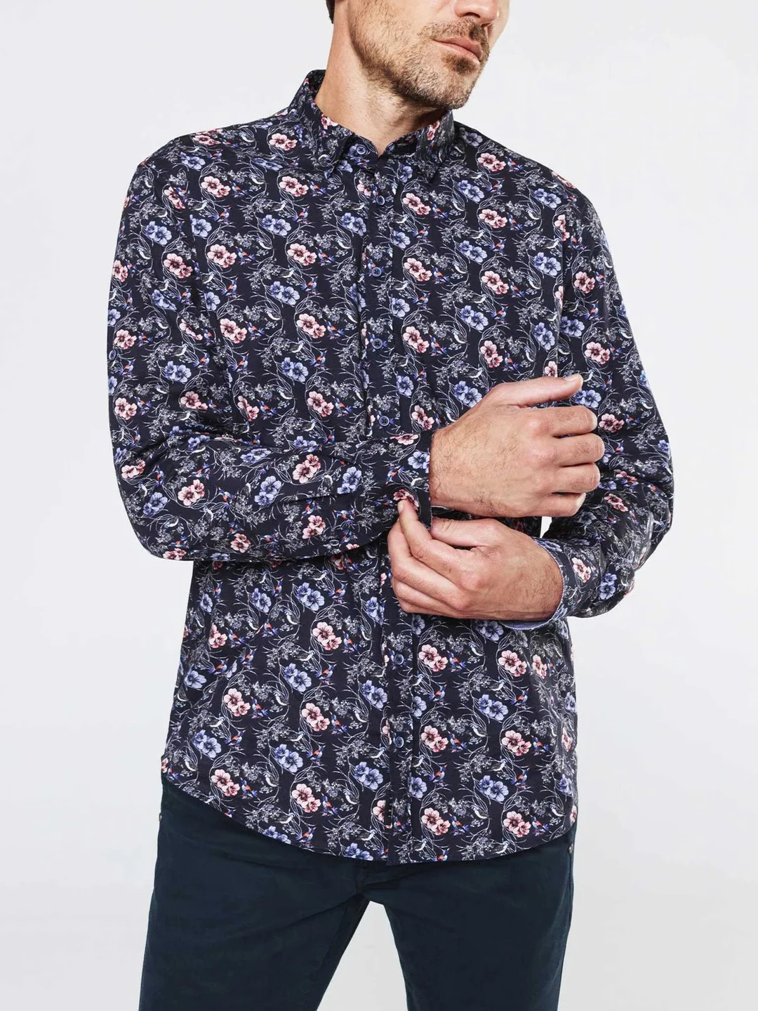 IZAC - Chemise casual fleurs et oiseaux