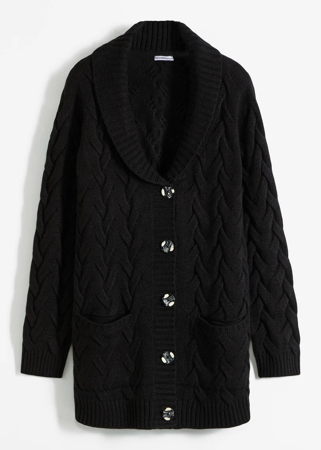 Gilet en maille à col châle et motif torsadé