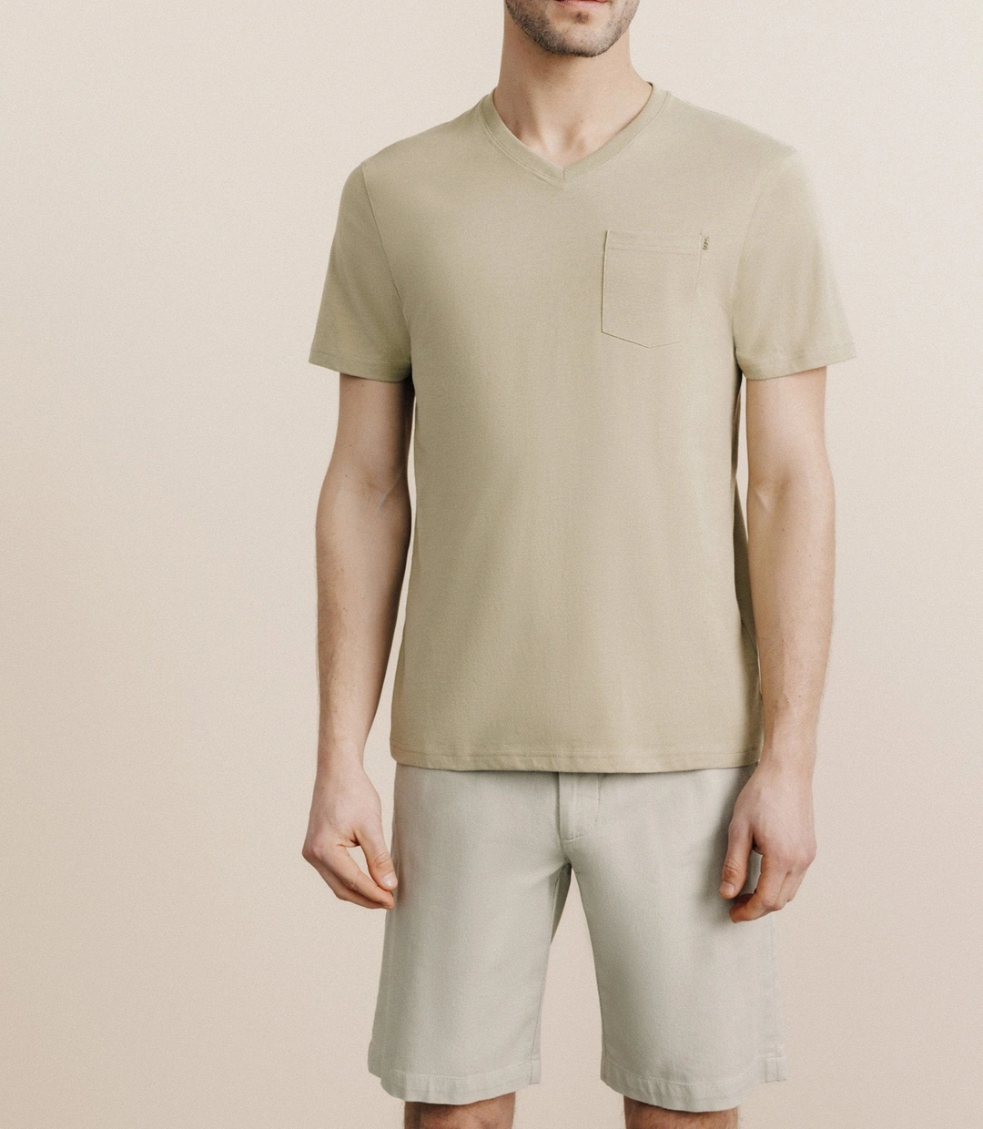 IZAC - T-shirt col V avec poche kaki
