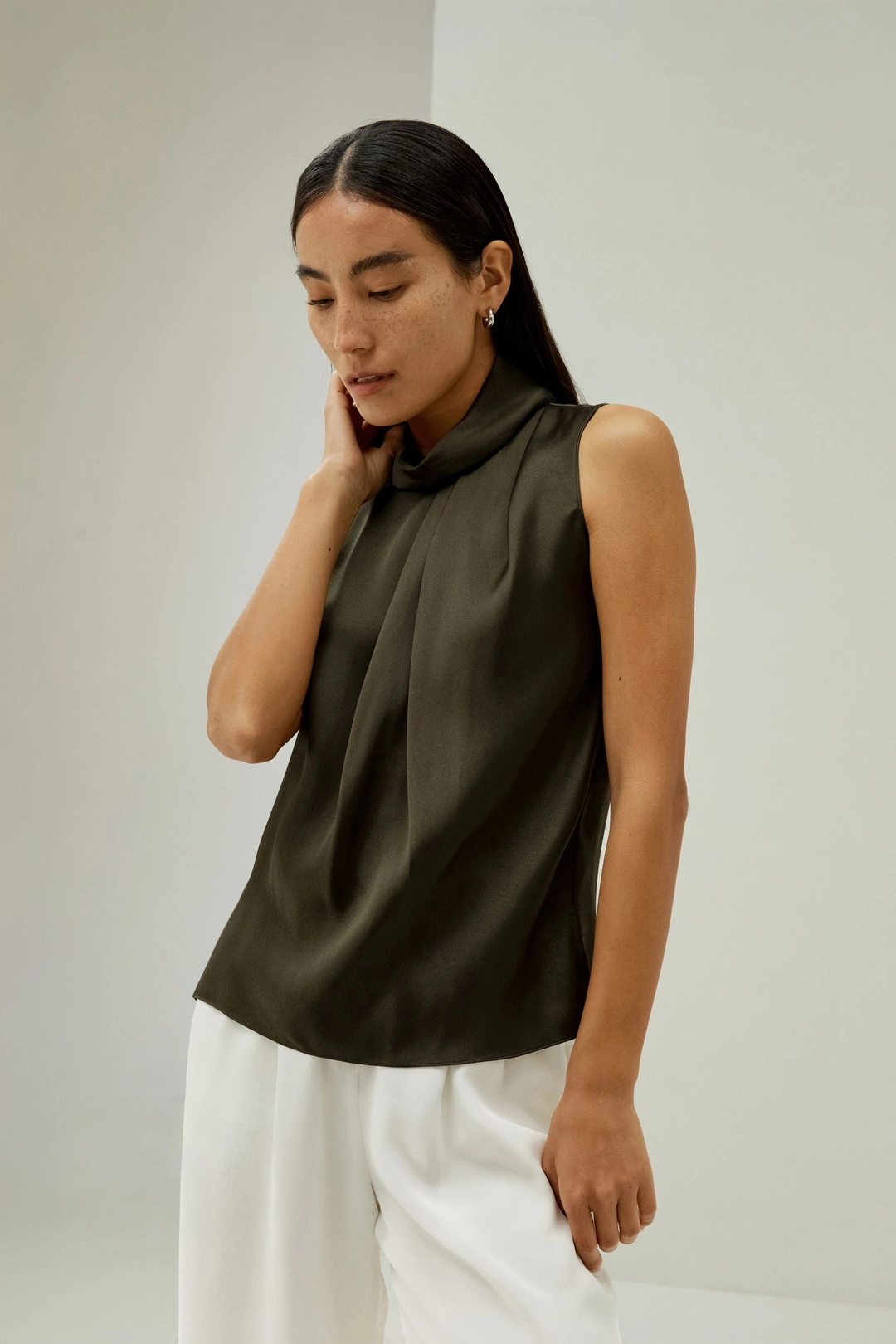 LILYSILK Haut En Soie Femme Trois Plis Sur L'Épaule Droite Soie De Haute Qualité Facile À Assortir Élégance Sans Effort Noir S