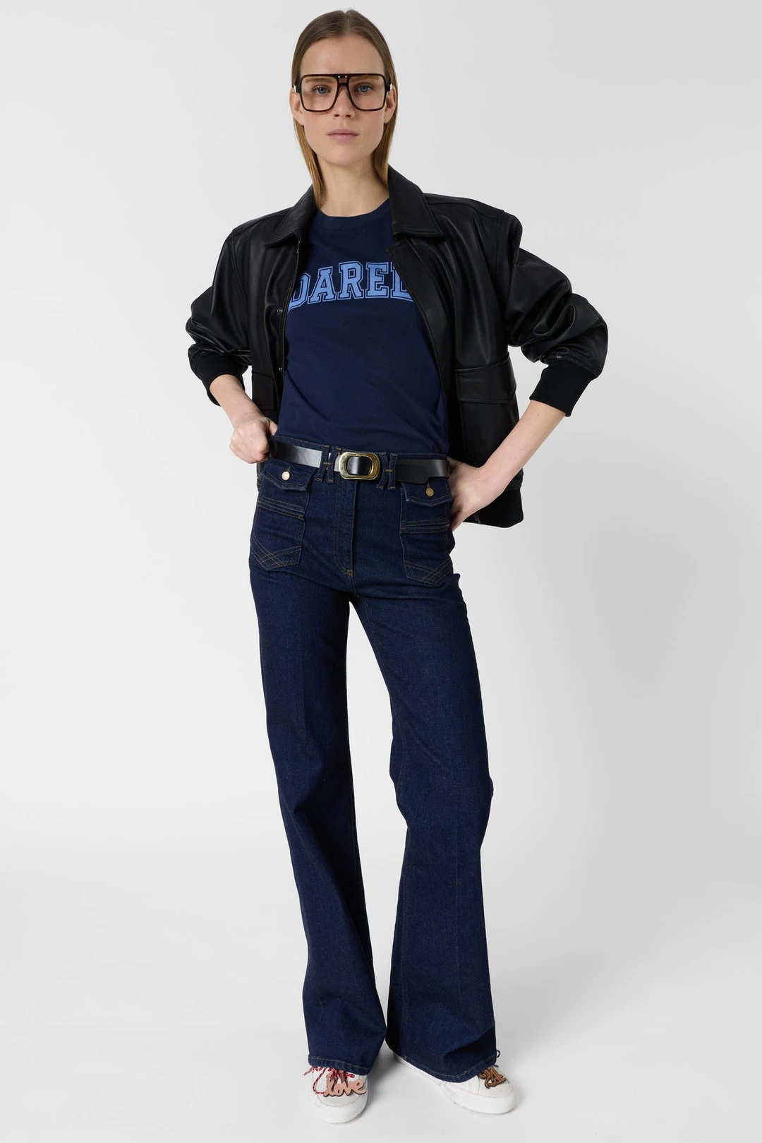 T-shirt en coton à inscription - MELLY - Marine