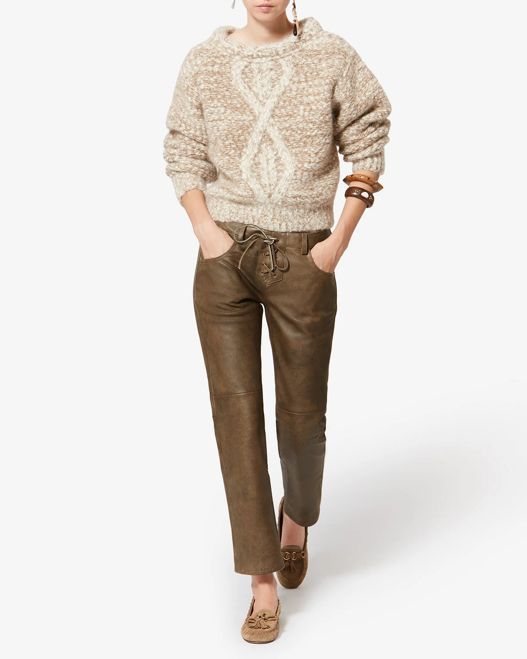 Pantalon Vanel En Cuir D'Agneau - Femme - Marron Vintage - Taille 40 - 4