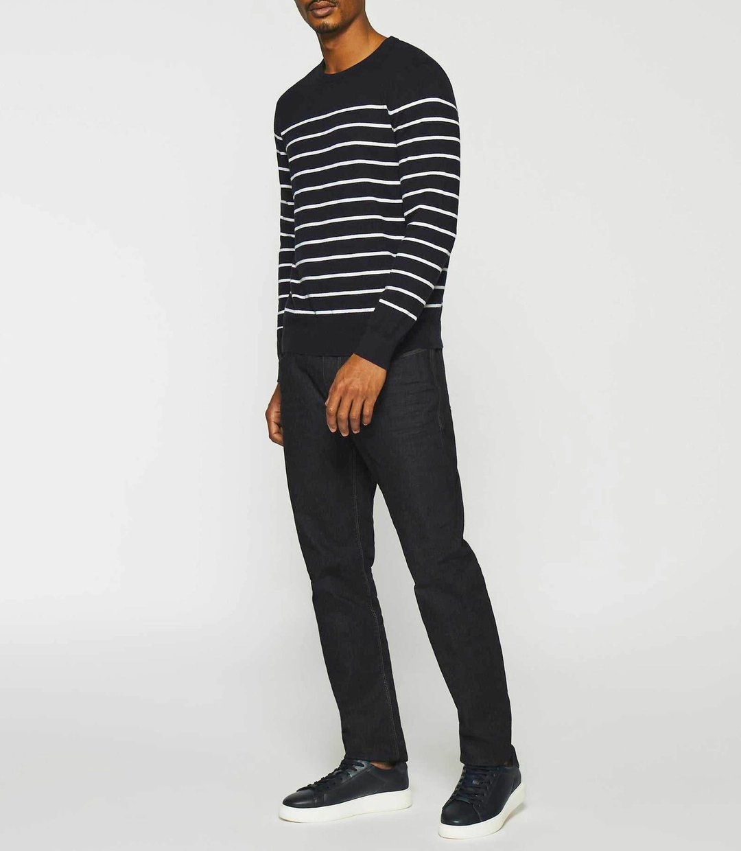 IZAC - Pull marinière col rond en coton cachemire marine et écru DAYMON