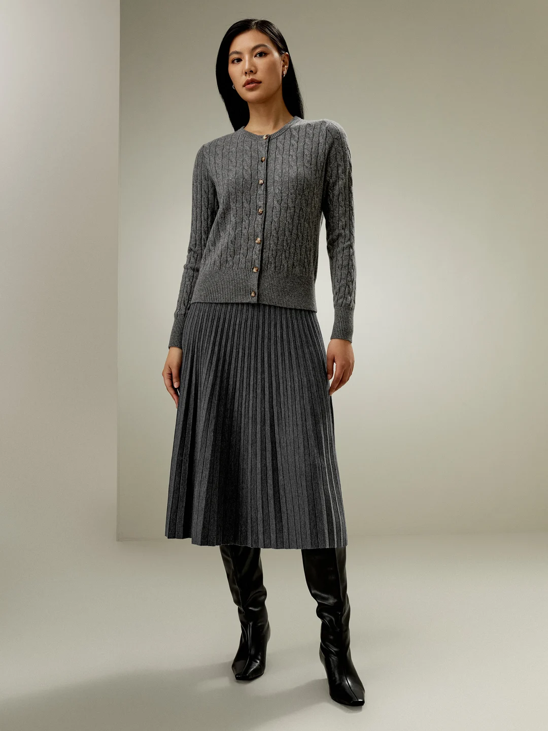 LILYSILK Cardigan Blanc Col Ras Du Cou En Tricot Côtelé 100% Bébé Cachemire Élégance Intemporelle Et Style Sophistiqué L