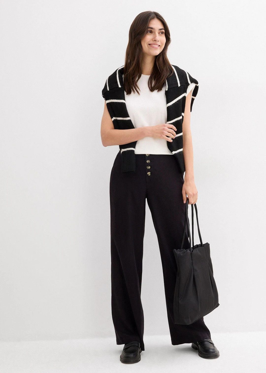 Pantalon palazzo en lin mélangé, long - 2