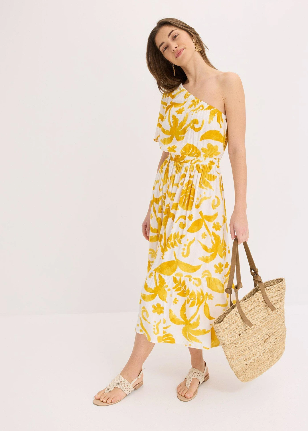 Robe asymétrique imprimée en viscose texturée - 2