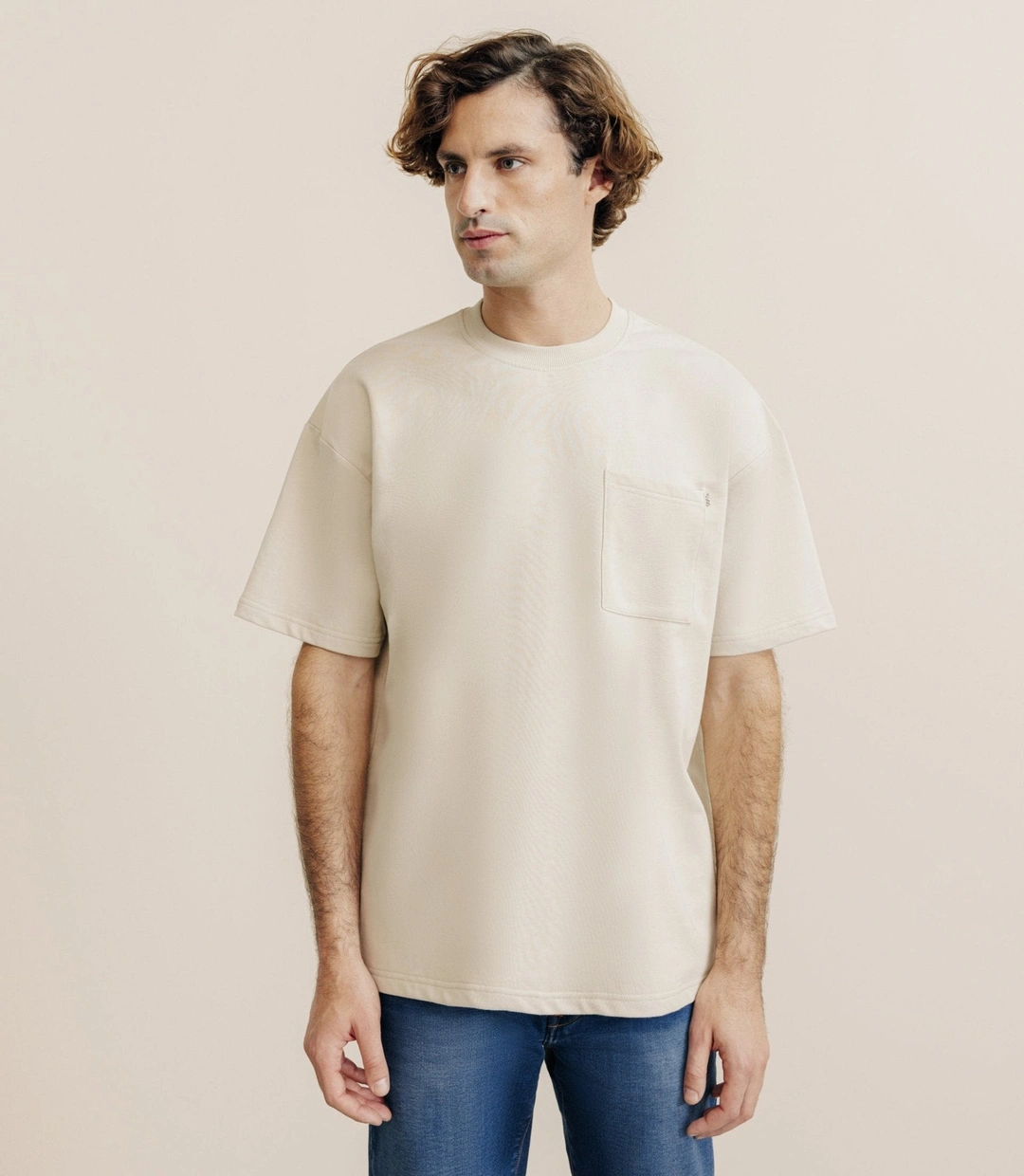 IZAC - T-shirt uni oversize col rond beige