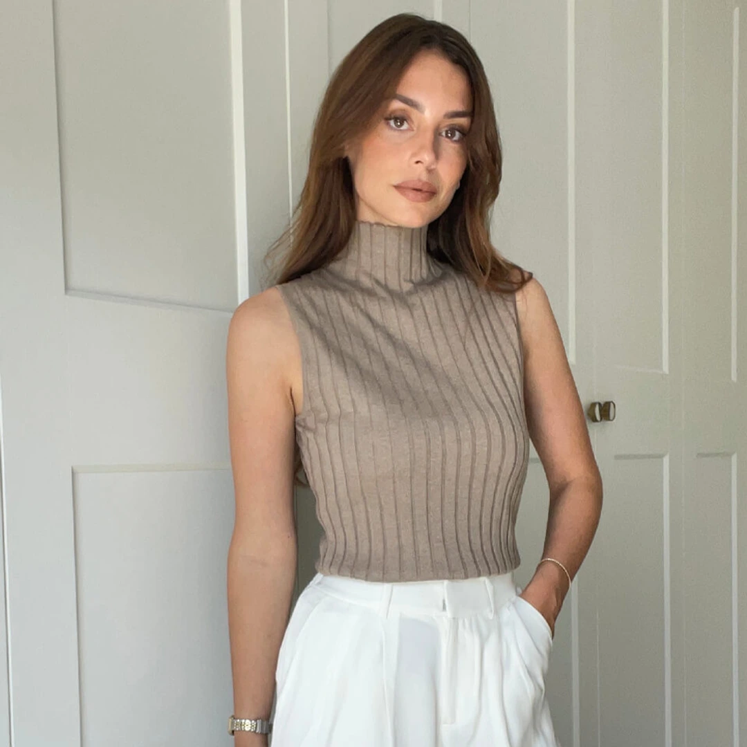 LILYSILK Top Femme Noir Sans Manches, Col Haut Soie Et Cachemire Doux Pour La Peau Et Respirant M