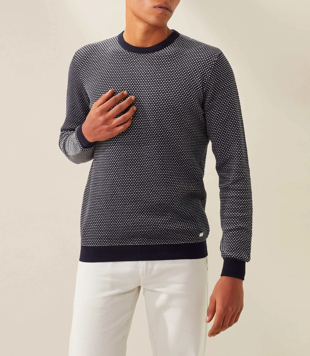 IZAC - Pull col rond marine-blanc ''Fapoleon''