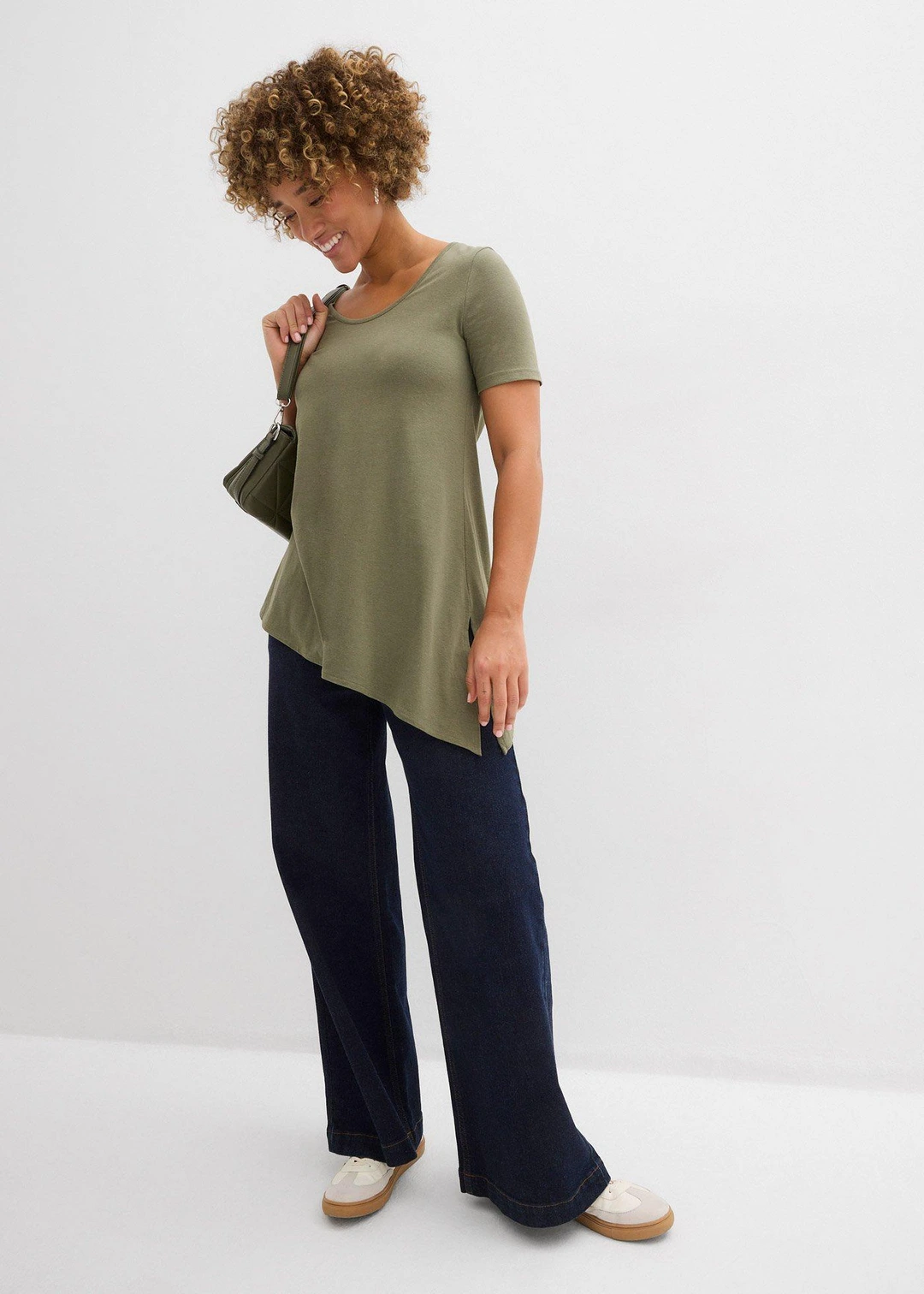 T-shirt long asymétrique en coton et viscose - 2