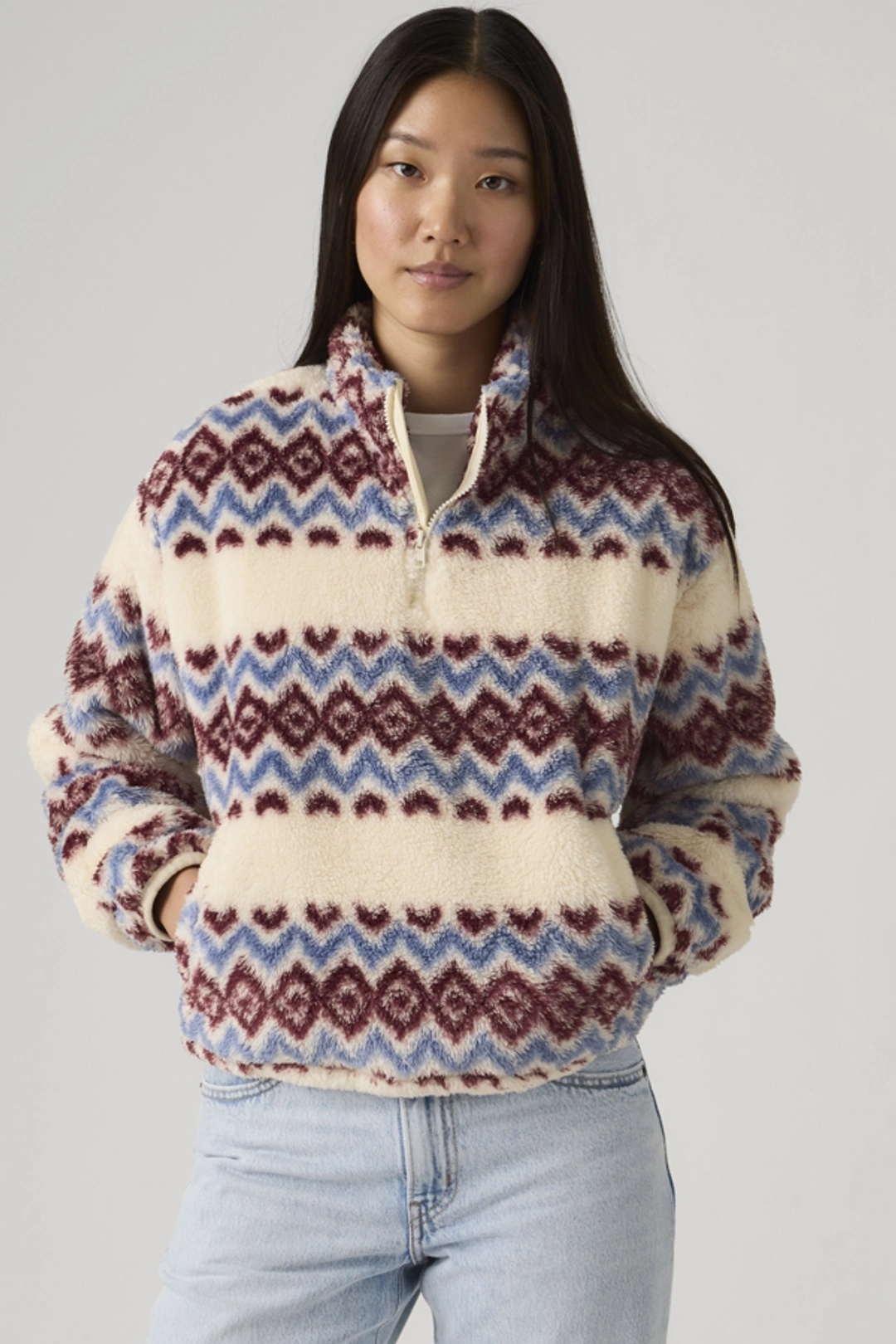 Levi's Sweat Shirt 1/4 Zip Sherpa Gemma - Femme - Vert / Mountain View - XS