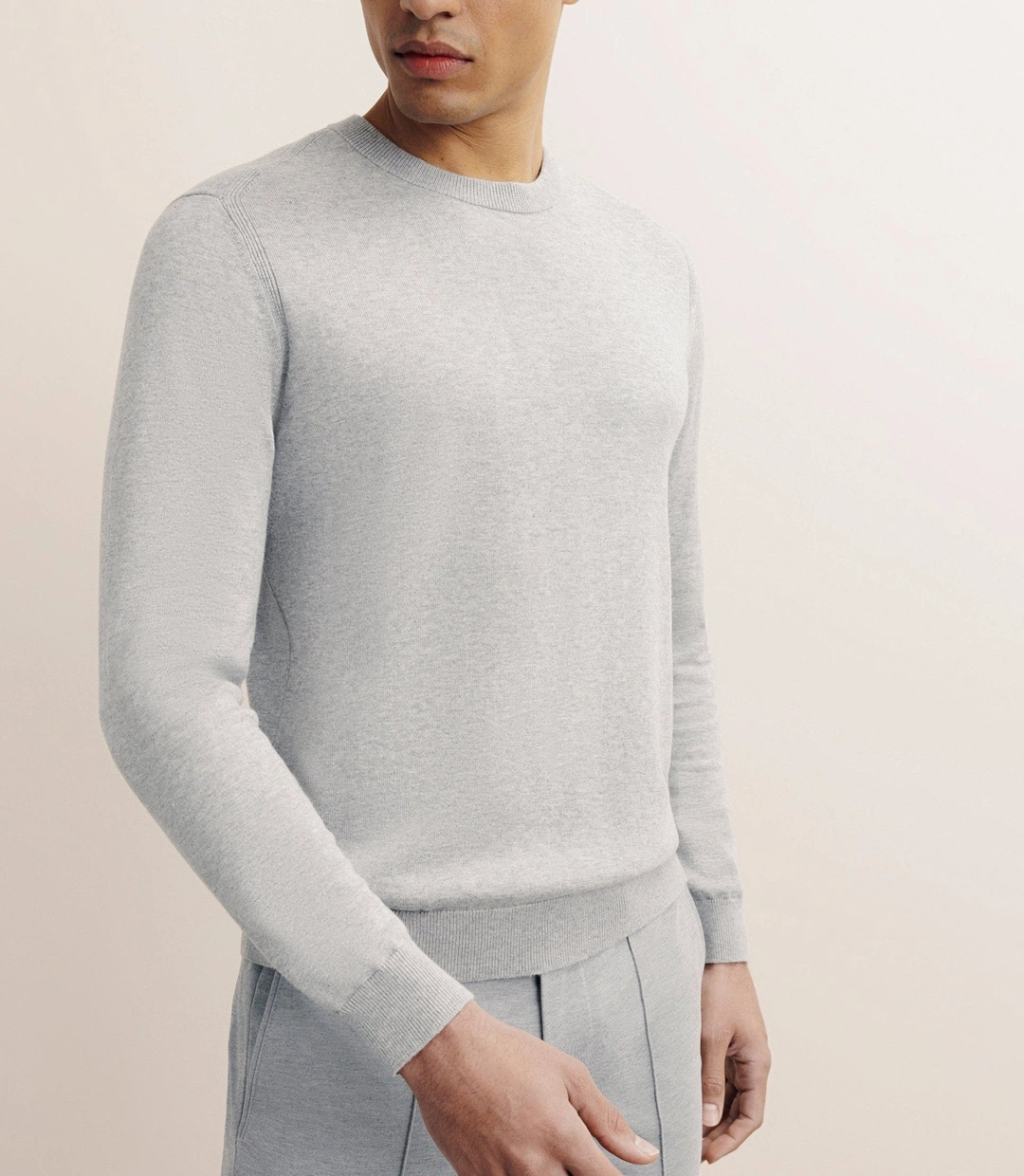 IZAC - Pull col rond en soie gris chiné