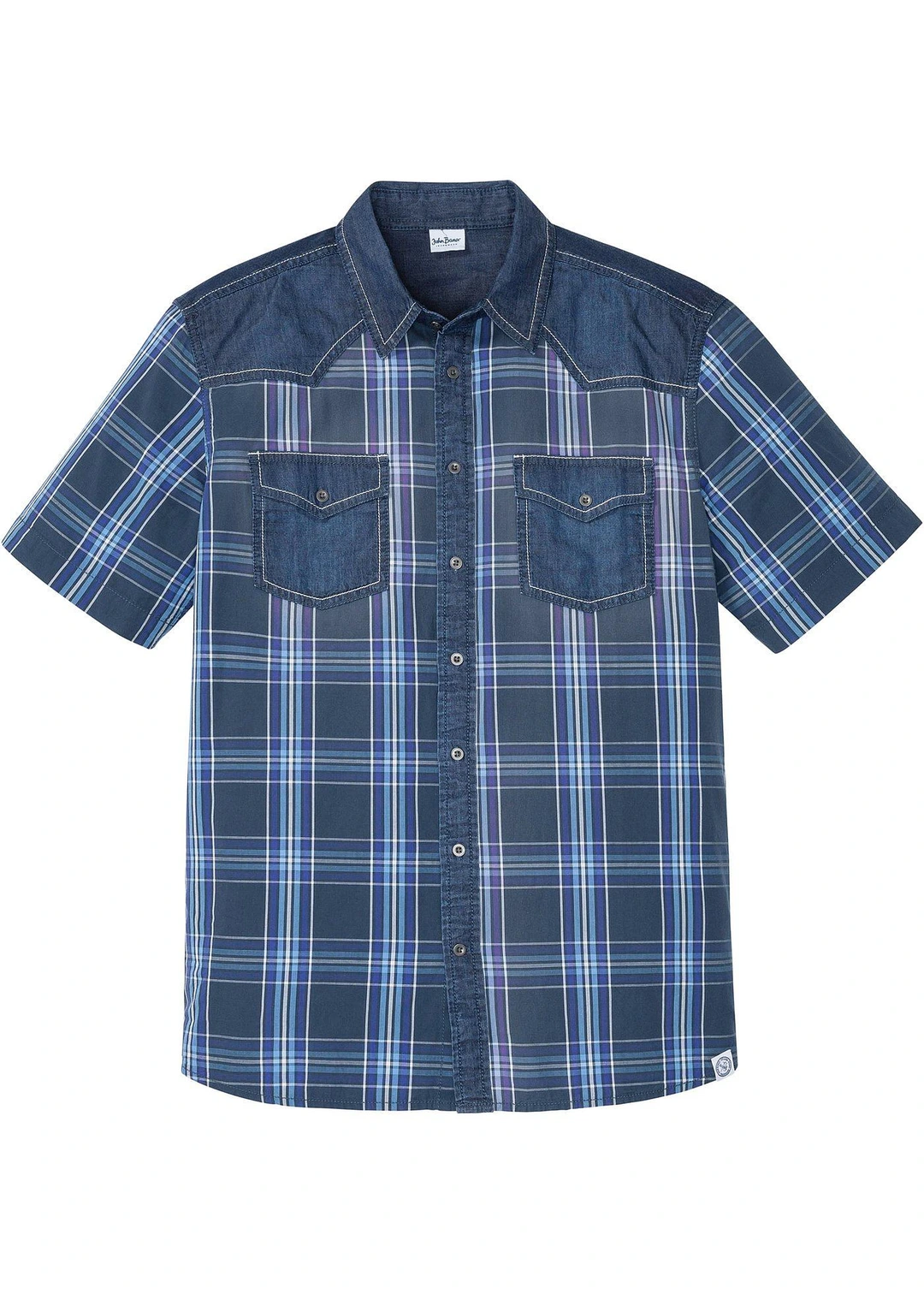 Chemise manches courtes 100% coton avec détails en jean