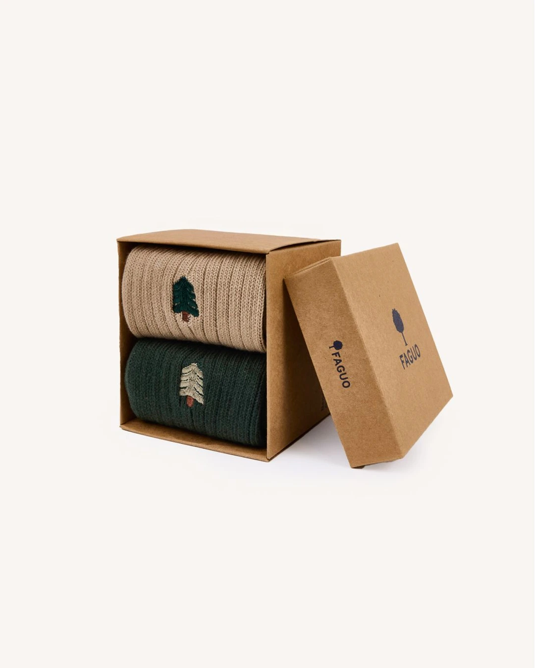 Lot de chaussettes x2 vert foncé & beige coton - SOCKS - 2
