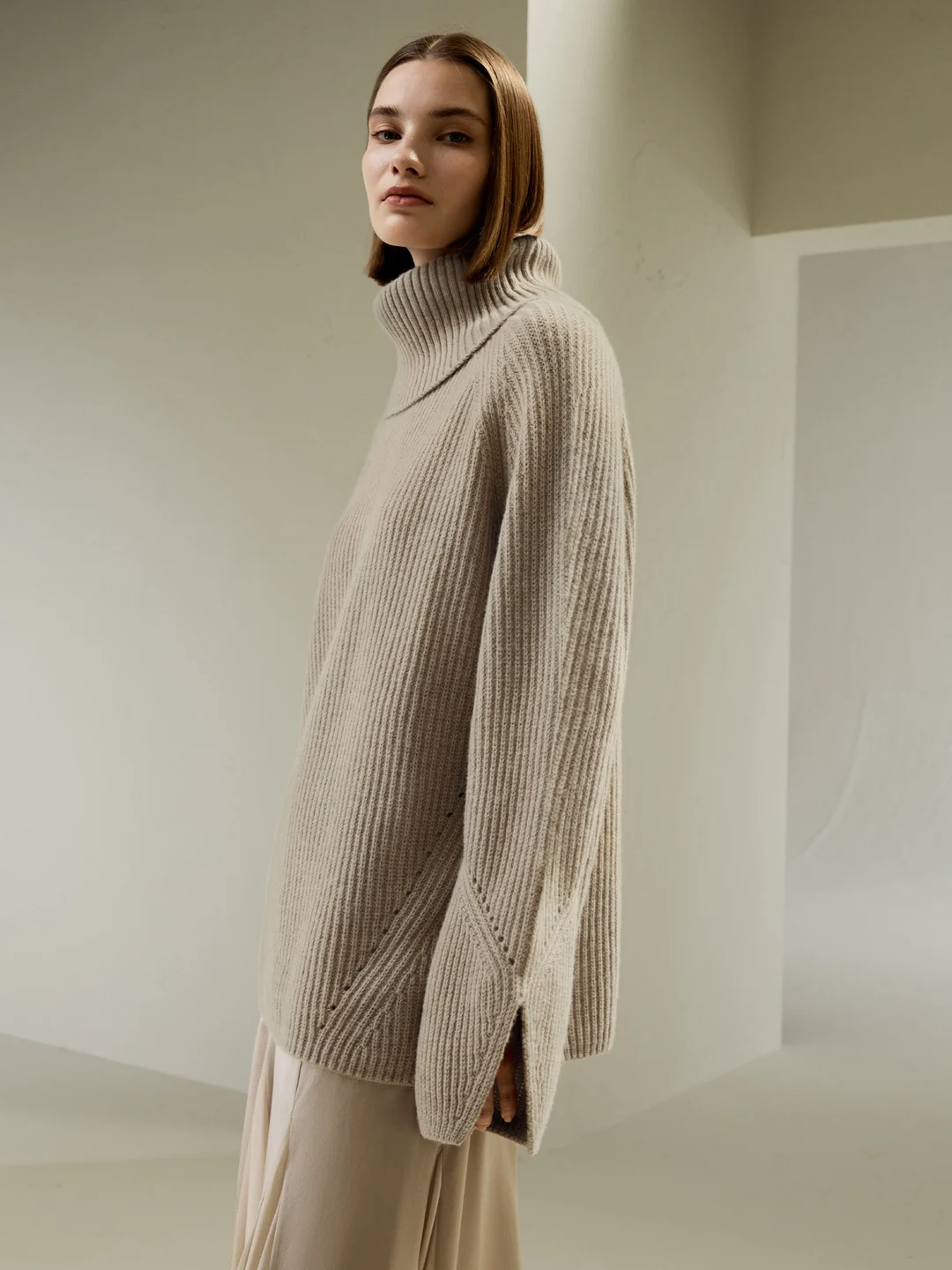 LILYSILK Pull En Laine Femme Chameau Col Roulé, Fentes Aux Poignets 100 % Laine Mérinos S'Adapte Parfaitement À La Vie Quotidienne M