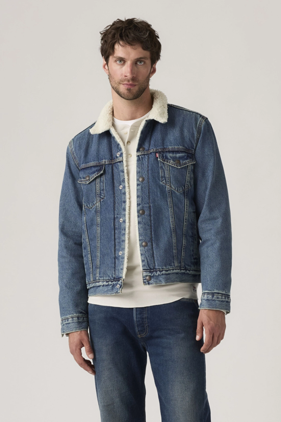 Levi's Veste Trucker Type III Sherpa - Homme - Bleu / Give It A Rinse Sherpa - 2XL - 2