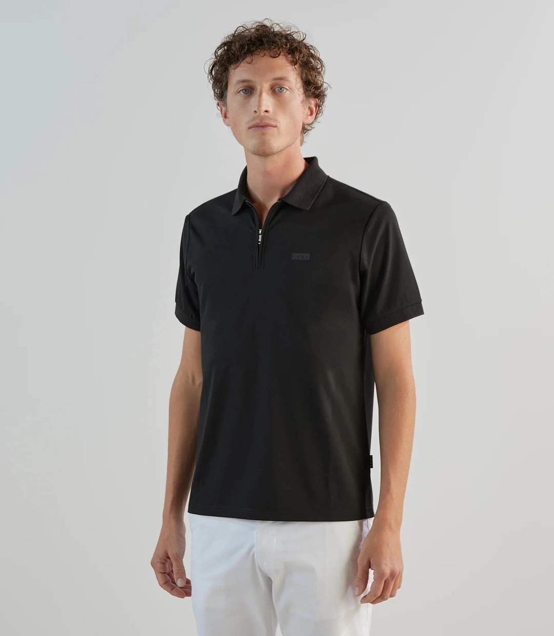 IZAC - Polo en jersey col zippé noir