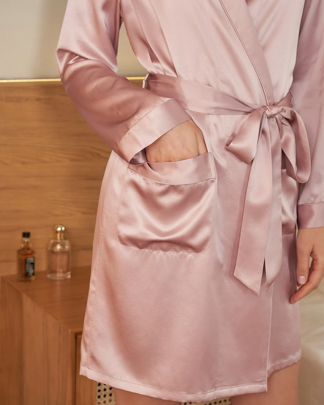 LILYSILK Peignoire Soie Femme Rose Pastel Manches Longues, Peignoir Court 100% Soie Conçu Pour La Beauté Une Meilleure Peau L