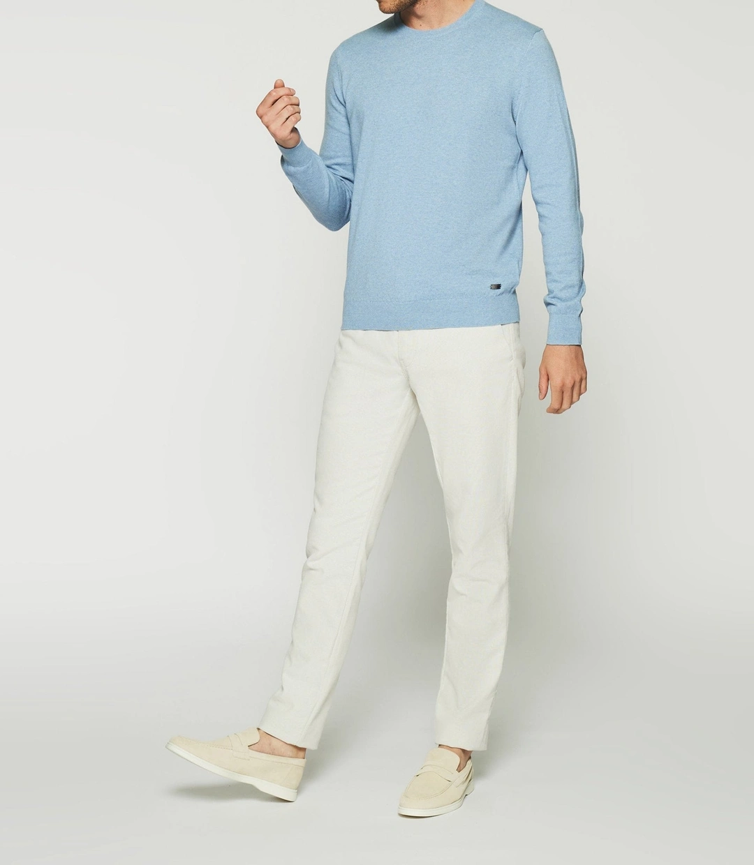 IZAC - Pull col rond en coton cachemire bleu ciel DRISS