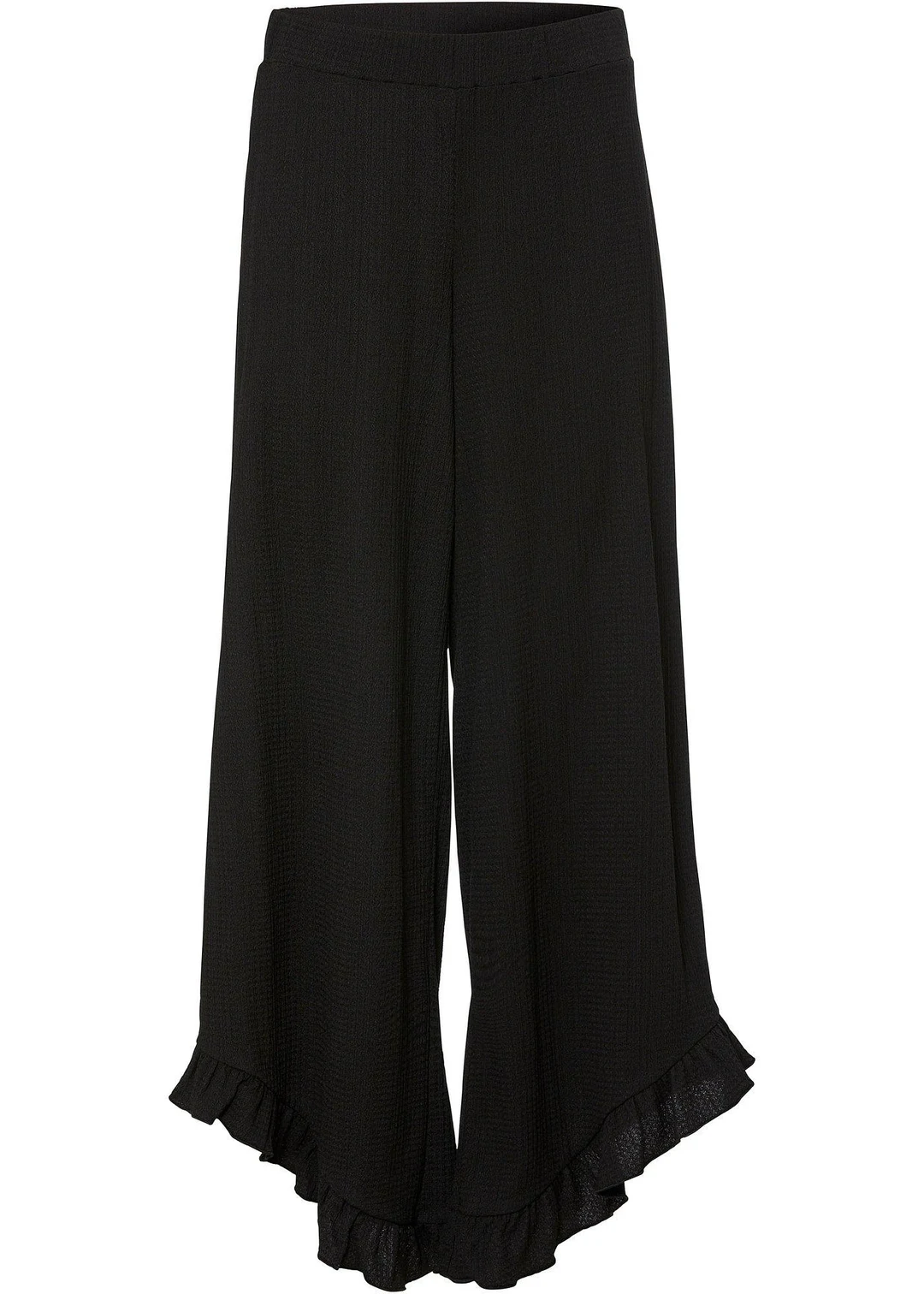 Pantalon en crêpe texturé, taille élastiquée