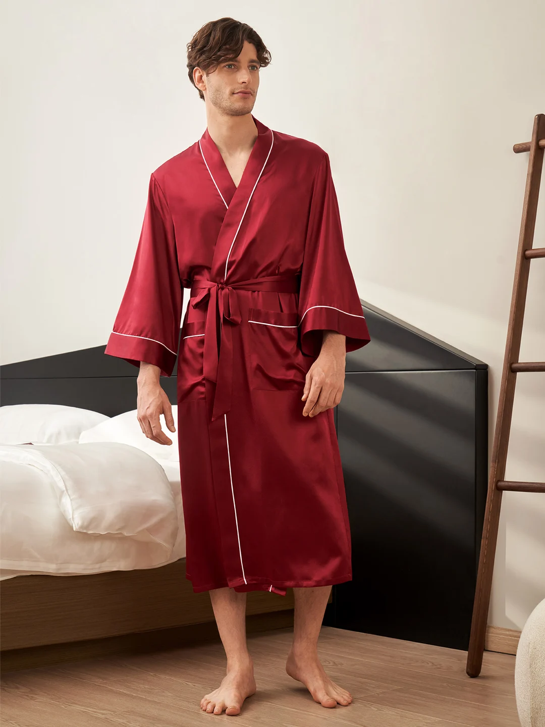 LILYSILK Robe De Chambre Soie Homme Noir Col Châle, Manches Longues 100% Soie Conçu Pour La Beauté Une Meilleure Peau Robe De Chambre XXL