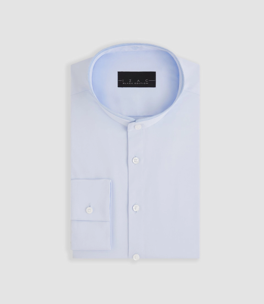IZAC - Chemise satin stretch col mao ciel ''Marcel''