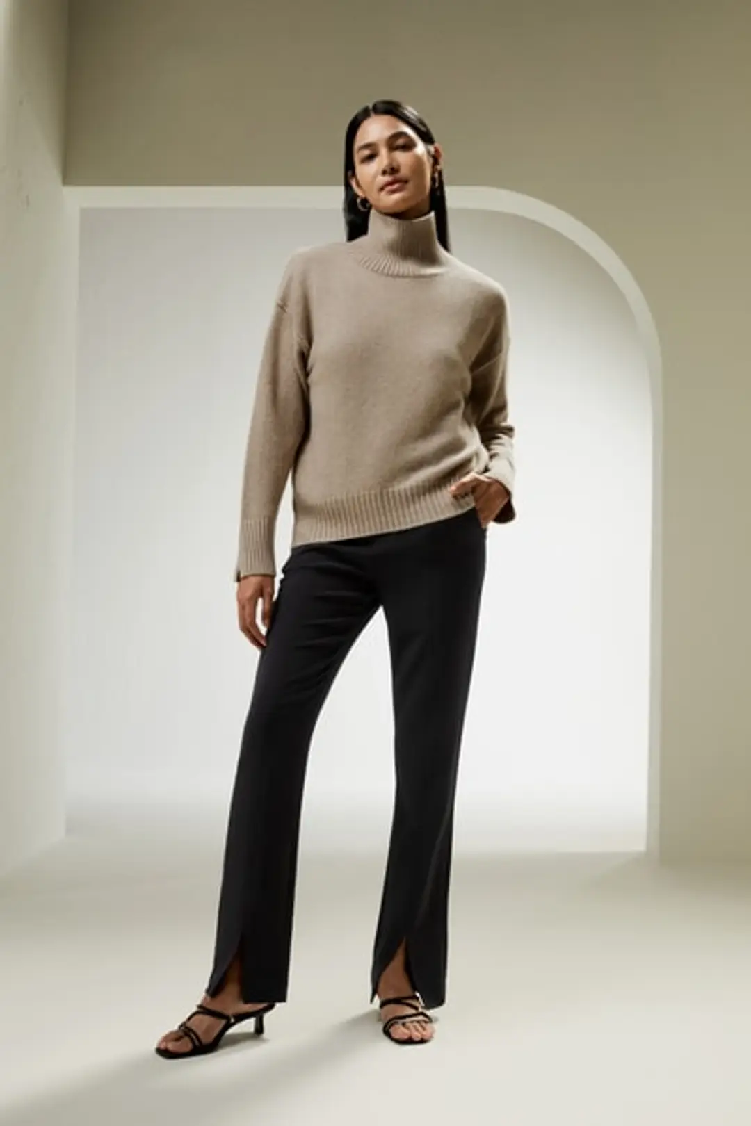LILYSILK Pull Cachemire Femme Beige Col Roulé, Coupe Décontractée 100 % Cachemire Doux Pour La Peau Et Respirant M