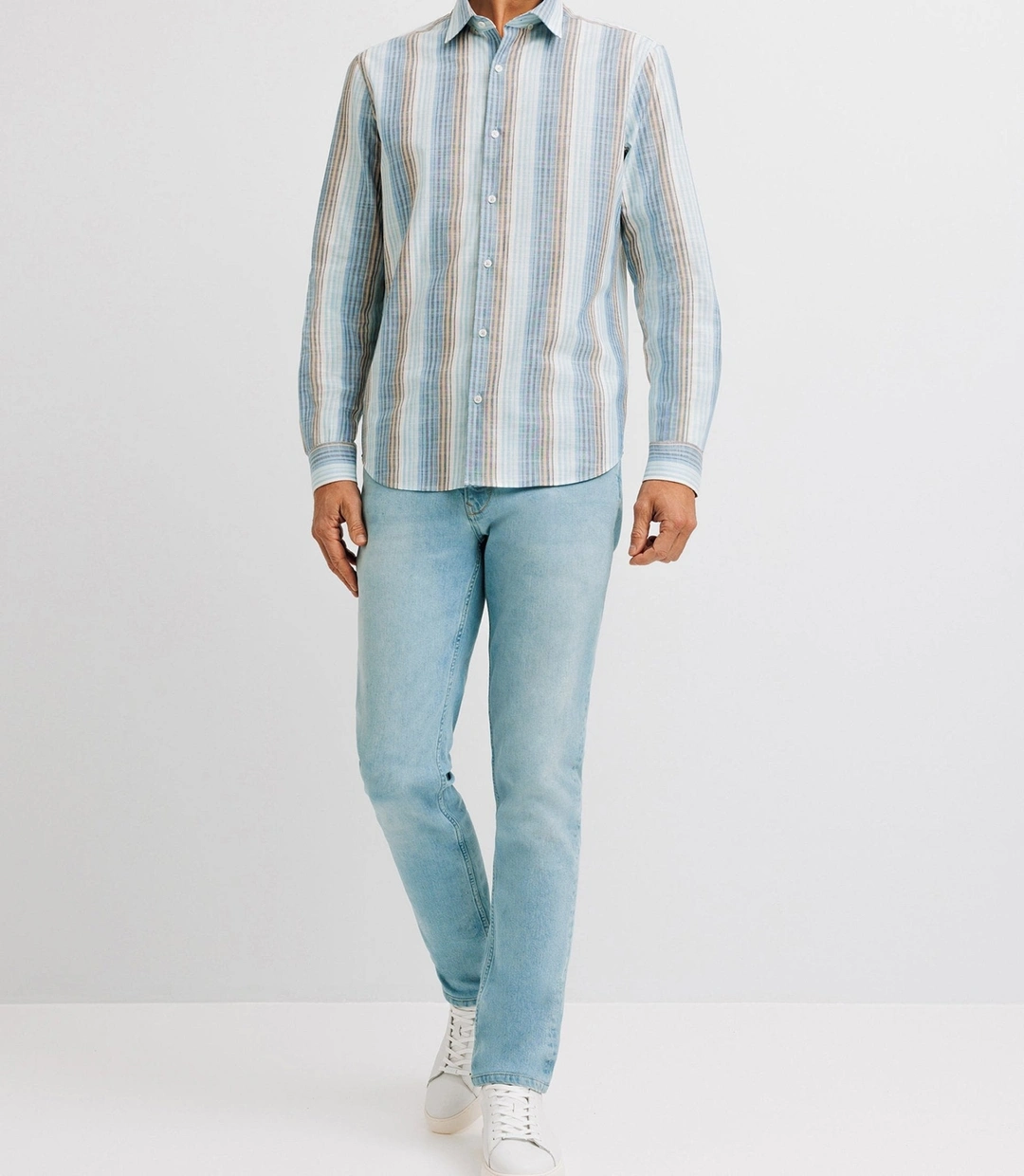 IZAC - Chemise casual en coton rayée bleue