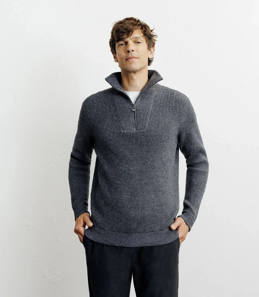 IZAC - Pull en laine col camionneur anthracite