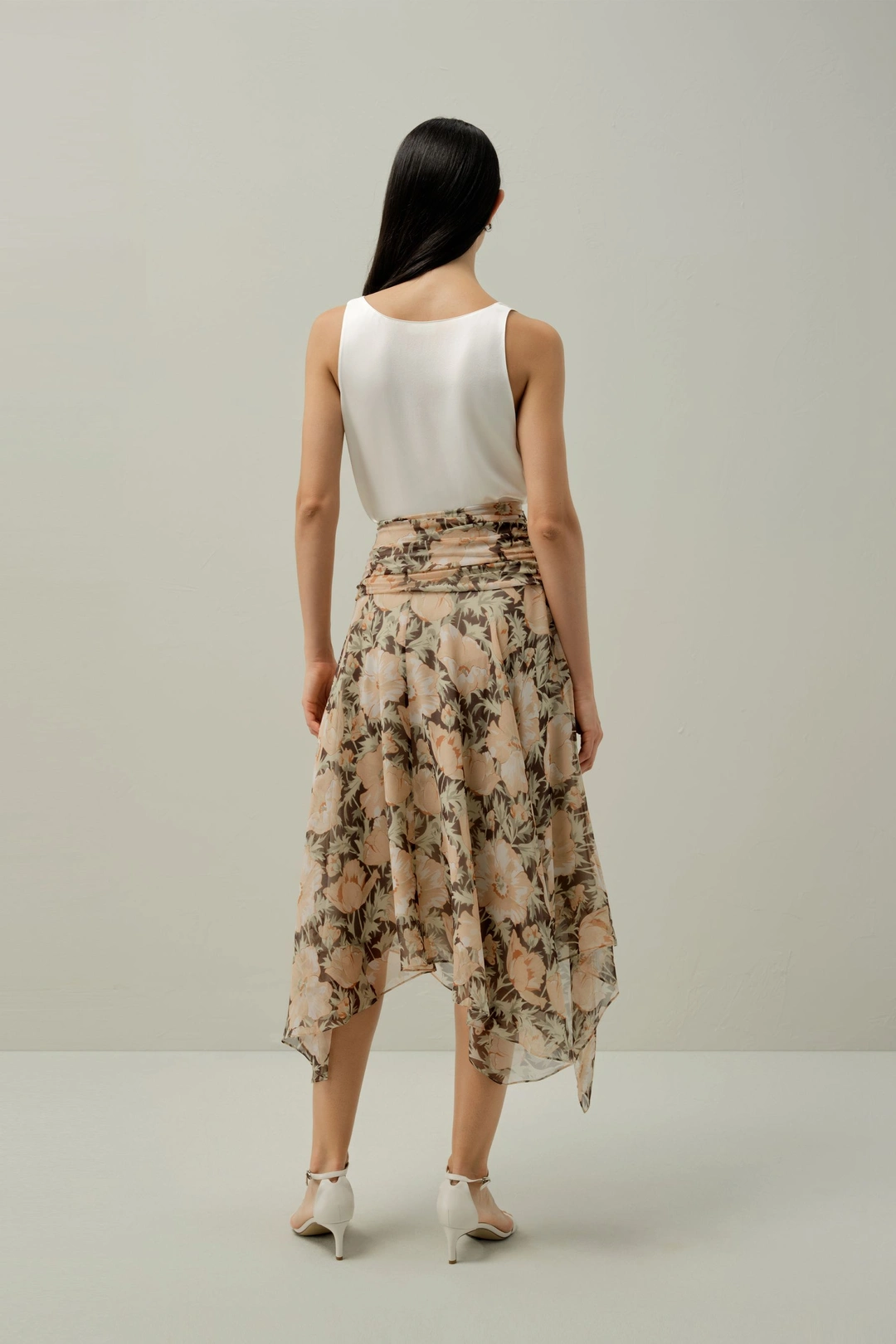 LILYSILK Jupe Soie Ourlets Symétriques Et Taille Froncée Mousseline De Soie Coupe Régulière Poppy Parade 46