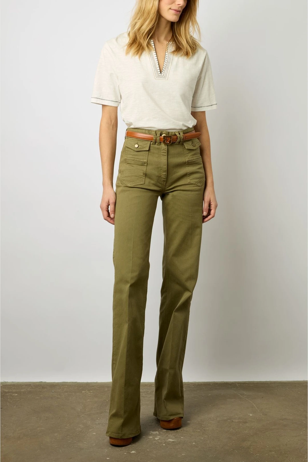 T-shirt col tunisien en  coton - MARINA - Ecru - 2