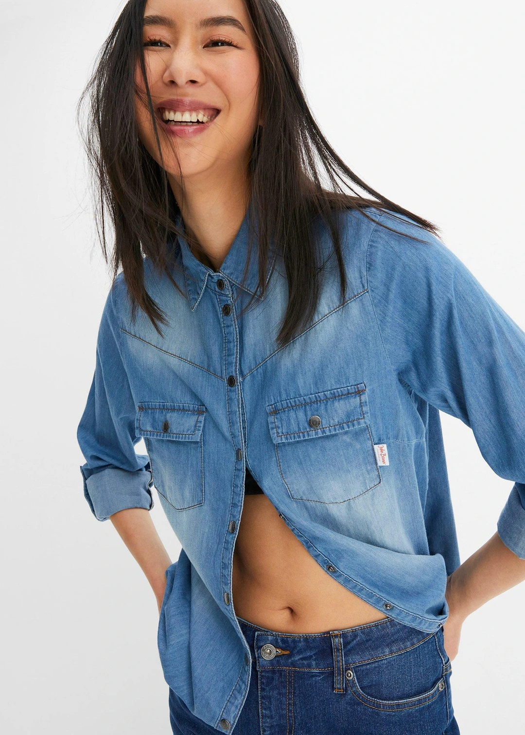 Chemise en jean avec boutons-pression, manches longues