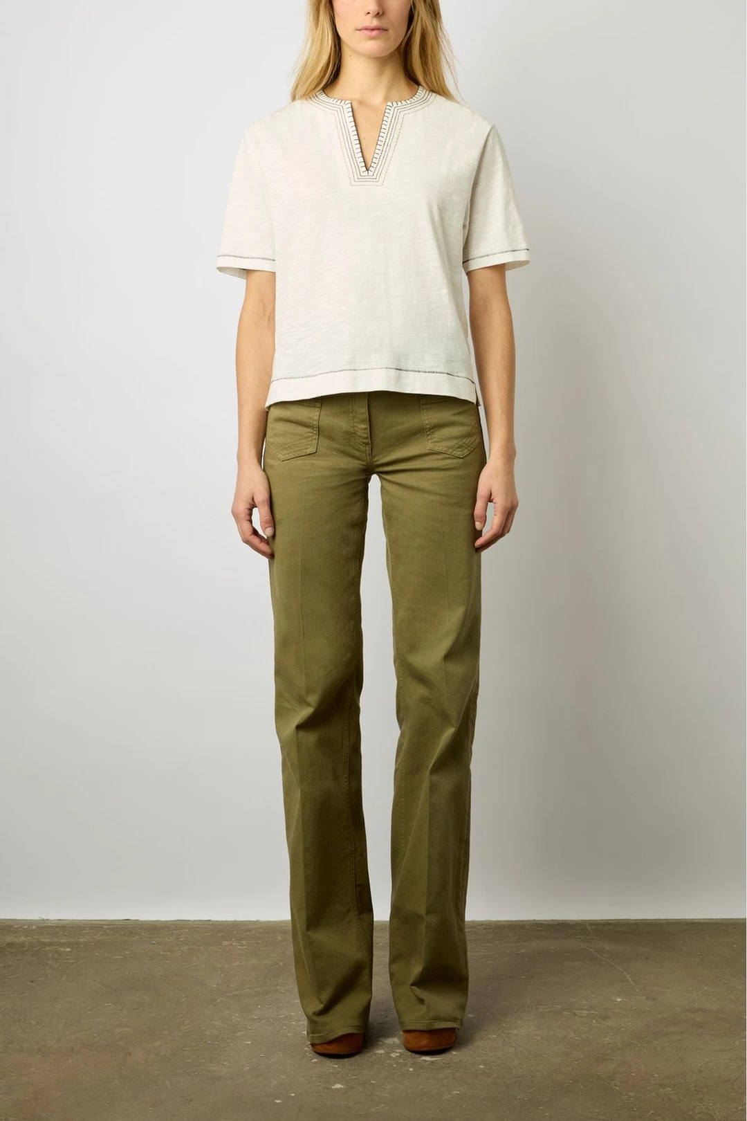 T-shirt col tunisien en  coton - MARINA - Ecru - 5