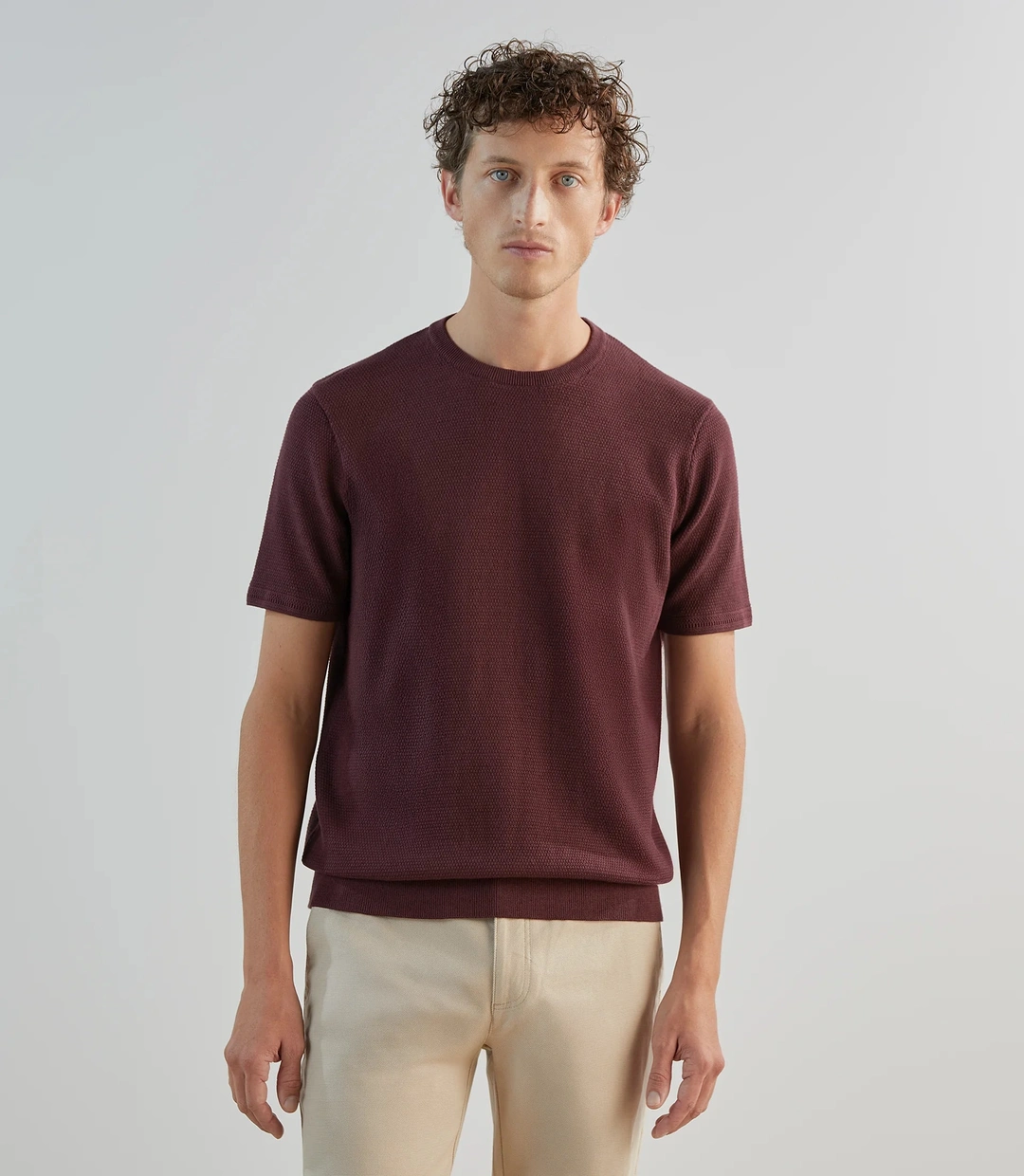 IZAC - T-shirt à manches courtes en jeu de points bordeaux